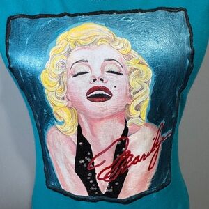 Vintage Teal Graphic Dress with Marylin Monroe Portrait